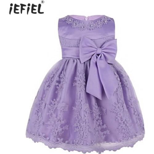 Cute Baby Girls Dress Floral Lace Embroidered Bowknot Princess Dress Summer Wedding Birthday Party Sleeveless O-Neck Baby Dress