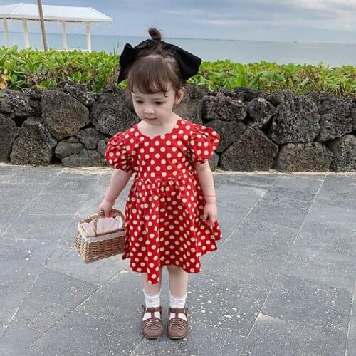 Girls Sweet Princess Dress Baby Girls Fashion Pyff Short Sleeve Polka Dot Dress for Holiday Travel Party Birthday Clothes