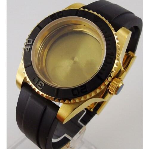 Gold Coated 40mm Men Watch Case + Watch Rubber Band Fit ETA 2836 MIYOTA Movement