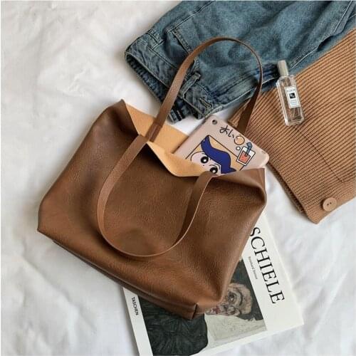 2021 New Korean Style Women Fashion Shoulder Bag Soft Pu Leather Large Capacity Handbag College Ctudent Book Bag