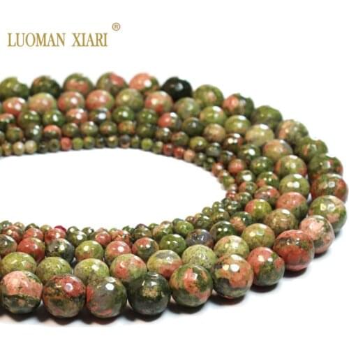 Wholesale AAA Natural Unakite Faceted Round Red Green Natural Stone Beads For Jewelry Making DIY Bracelet Necklace 4/6/8/10/12mm
