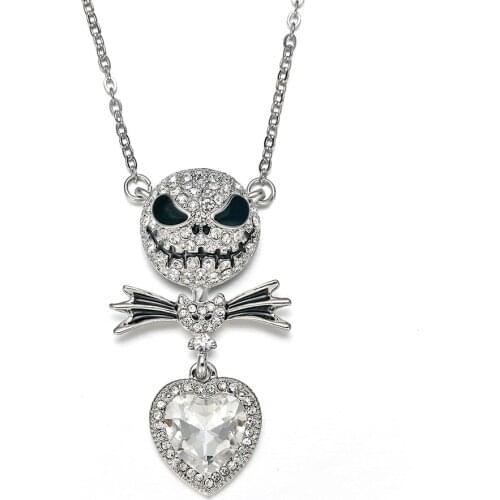 Harong Nightmare Before Christmas Necklaces Black Enamel Crystal Pendant Fashion Jewelry Jack Skull Cute Necklace Women Gift