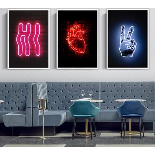 Bar Decoration Poster Neon Victory Heart Hi Modern Picture Wall Art Canvas Painting Posters and Prints Home Decor Mural Unframed