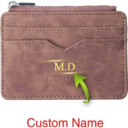 Custom Name Card Holder Korean MenS Frosted Wallet Gold Name Zipper Coin Purse For Small Card Package Business Money Card Bag