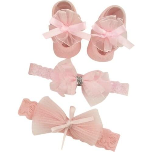 Girls Hairband + Cotton Socks Newborn Baby Cute Cartoon Bow knot Flower Design With Hairband Photography Props Set