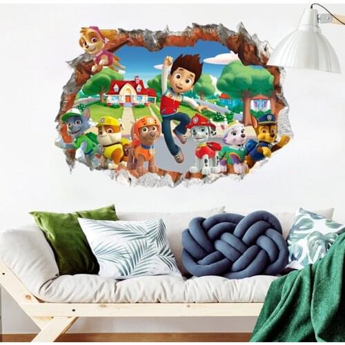 Cartoon Paw Patrol Dog Removable Wall Stickers Chase 3D Decals Nursery Home Decor Mural Boys Bedroom Living Room Art Sticker
