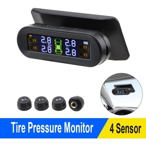 Solar TPMS Car Tyre Pressure Monitor Tire Pressure Monitoring System Temperature Warning Fuel Save With 4 External Sensors Alarm