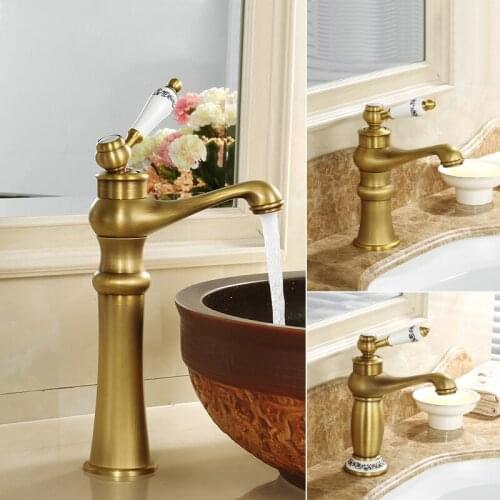 Basin Faucets Antique Bronze Copper Sink Mixer Taps Hot and Cold Sink Faucet Single Hole Deck Mounted Wash Bathroom Water Taps