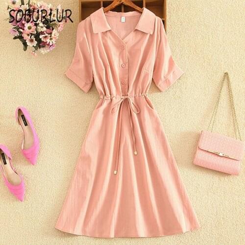 SOBURLUR Summer Womens Dress 2021 Woman Clothing Robe Casual Long midi Dresses Female Doll collar Korean Sytle Lace Up Crop Top