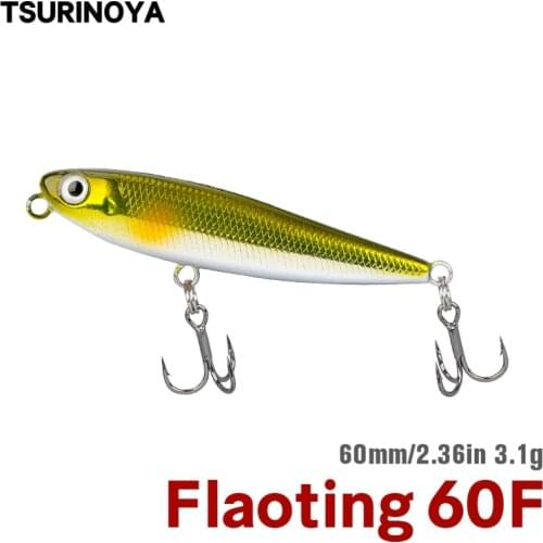 TSURINOYA Floating Pencil Hard Fishing Lure DW64 60mm 3.1g Topwater Mini Lure Swimbait Minnow Wobblers Crankbait Trout Bass Bait