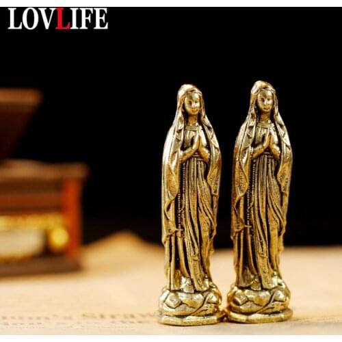 Vintage Brass Blessed Virgin Mary Figurine Key Chains Pendant Holy Mother Buddha Keyrings Hangings Jewelry Keychains Charms Gift