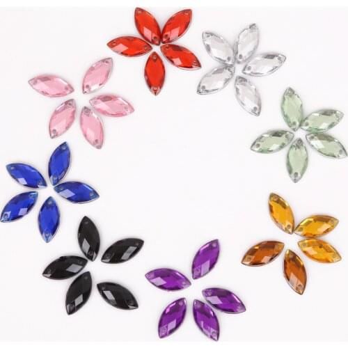 High Quality AB Color Marquise Shape Acrylic Rhinestones Sewing Flat back Beads Sew On 2 Hole 50pcs 7X15 mm