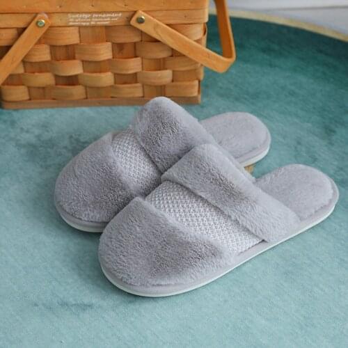 Womens Slippers Splicing Hook Flower Round Toe Flats Plus Velvet Slippers Indoor Non-slip Bedroom Lovers Couples Floor Shoes
