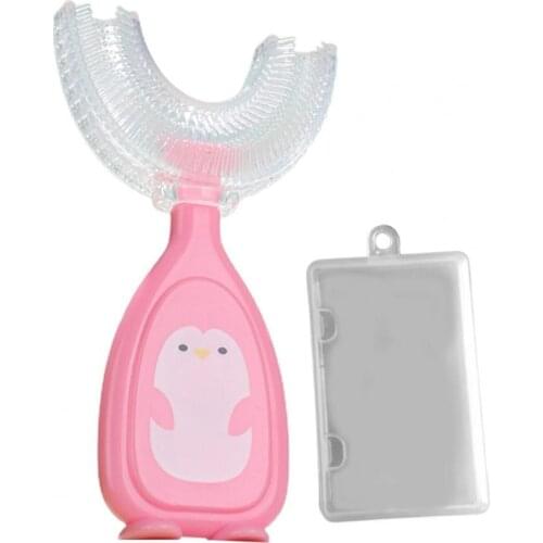 1 Set Kids Toothbrush Cartoon Handle 360 Degrees Cleaning Hand-Held Infant U Manual Toothbrush for Teeth Cleaning