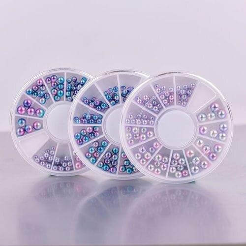 1 Box AB DIY Colorful Nail Glitter Rhinestones 3d Charm Pearl Beads Tips In Wheels For UV Gel Nail Art