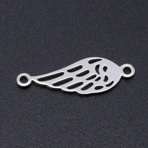 5pcs/lot 100% Stainless Steel Angel Wing Connector Charms Wholesale DIY Necklace Bracelet Making Charms