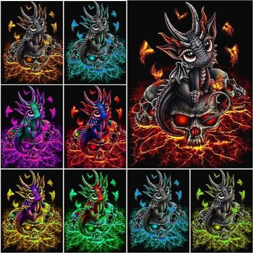 5D DIY Diamond Painting Fire Dragon Skull Cartoon Picture Full Diamond Art Mosaic Embroidery Cross Stitch Kits Home Decor
