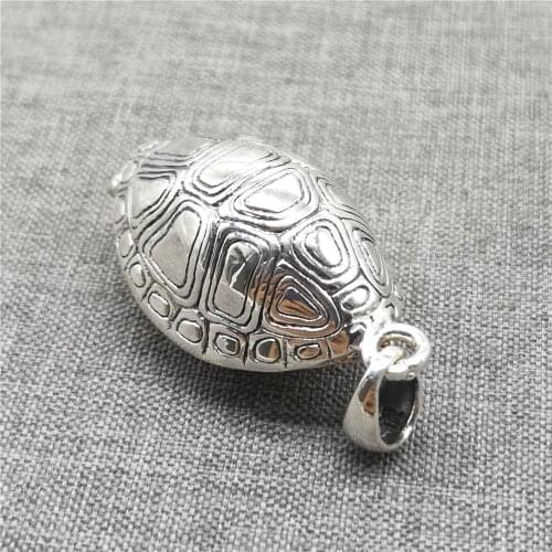 925 Sterling Silver Turtle Shell Locket Pendant Three Coins Chinese Divination