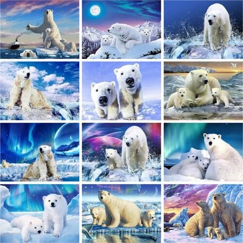 HUACAN 5d Diamond Painting Bear Mosaic Animal DIY Diamond Embroidery Cross Stitch Aurora Wall Art Handmade Gift