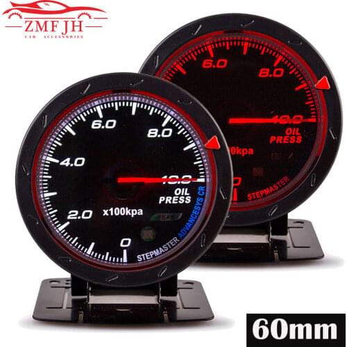 60mm Black Face Auto Gauge Oil Pressure Gauge Red/White Backlight 0-10 Bar Oil Press Gauge with Peak Function For 12V Cars