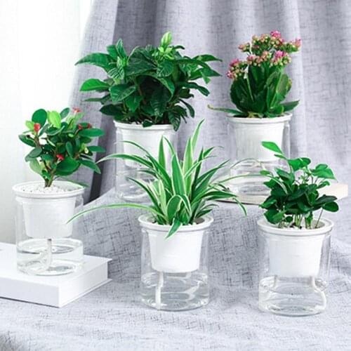 Flower Pot Clear Automatic Water Absorption Double-Layer Self Watering Hydroponic Flower Pot Garden Supplies Home Decoration