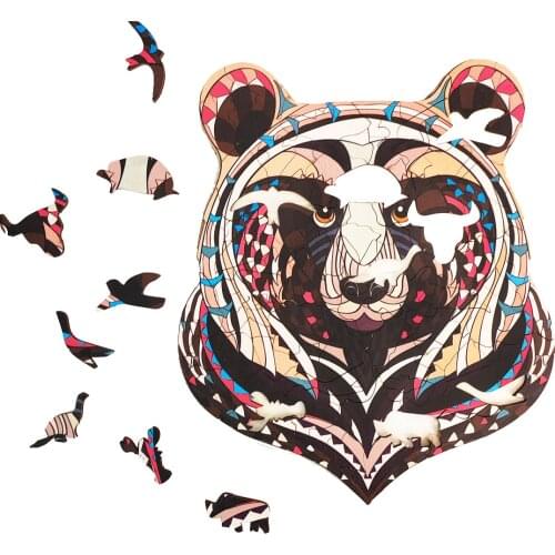 Animal Wooden Jigsaw Puzzle Board Game for Adults Bear Bull Wolf Dolphin Unicorn Children Learning Educational Toys Tangram Box