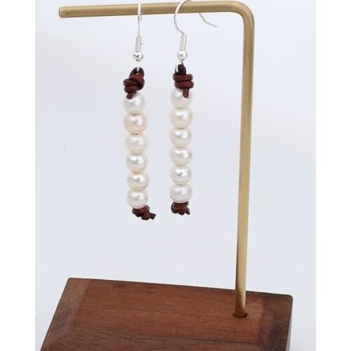 Solid 925 silver hook Simple designer real leather thread freshwater natural round pearl handmade long earring
