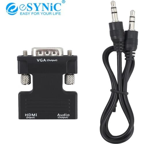 eSYNiC 1080P HDMI-Compatible To VGA Converter 3.5mm Stereo Audio Output Cable Convertor Digital Analog Signal Adapter