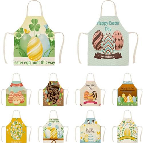 1Pcs Kitchen Apron colorful Happy Easter Greetings Printed Sleeveless Cotton Linen Aprons Happy day Cleaning Tools WQ559