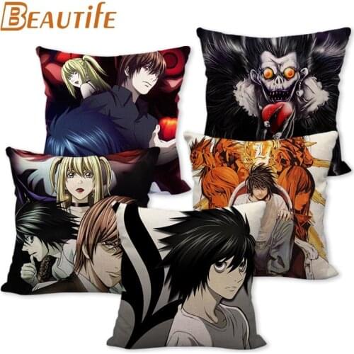 Custom Death Note Pillowcase Cartoon Girl Wedding Decorative Cotton Linen Pillow Case For Home Pillow Cover 45X45cm One Side