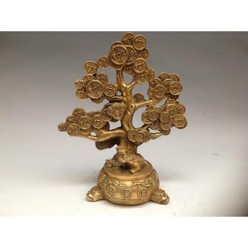 Chinese Copper Feng shui Lucky Wealth Money YuanBao Coin Tree Statue