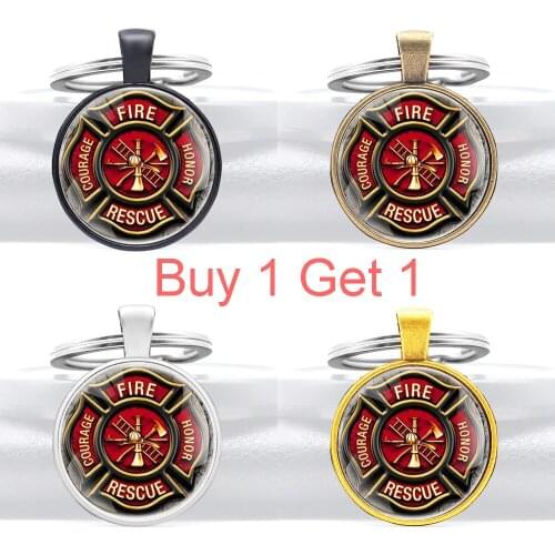 Buy 1 Get 1 Fire Rescue Courage Honor Key Chains Classic Men Women Firemen Pendant Key Rings Jewelry Gifts