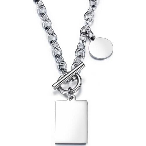 Fashion smooth stainless steel Square pendant necklace for men kpop hip hop accessories jewelry uno minimalista collier homme