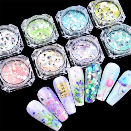Colorful Paillettes Dipping Powder Nails Set 3D Decor Holographic Nail Glitter Sequins Mixed Sequins Powder Dust 1 PC 3020-080
