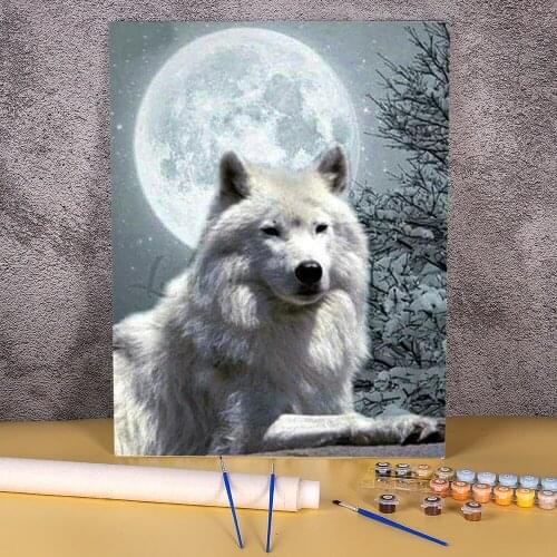 Wolf Animals Winter Painting By Numbers Package Acrylic Paints 40*50 Picture By Numbers Photo Home Decoration Wholesale