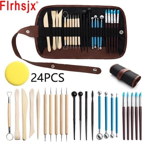24pcs/set Carved Tools Sculpting Kit Sculpt Smoothing Wax Carving Pottery Ceramic Polymer Shapers Sculpture DIY Clay Tools Bag