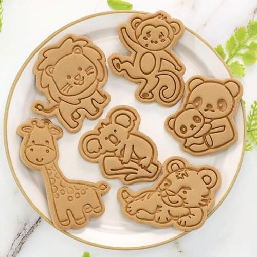 Jungle AnimalCookie Cutters Set 3D Animal Flower Cookie Mold Plastic Pressing Baking Mold Pastry Tools