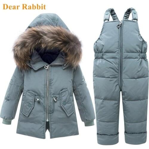 New Baby Girl clothes boys Clothing Sets -25 Degree Russia Kids Winter Hooded Coat + Overall toddler Jumpsuit Snow Children Suit