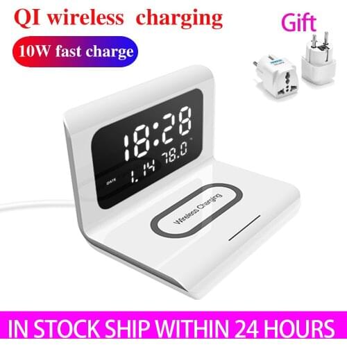New 10W Qi Wireless Charger Wireless Charging Pad Thermometer Calendar Clock Fast Charge cargador inalambrico for iphone samsung