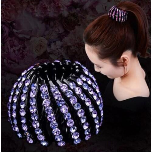 New Fashion Women Bun Hair Claw Gril Rhinestones Ponytail Bird Nest Hair Accessories Ball Head Headwear Hairpin Clip