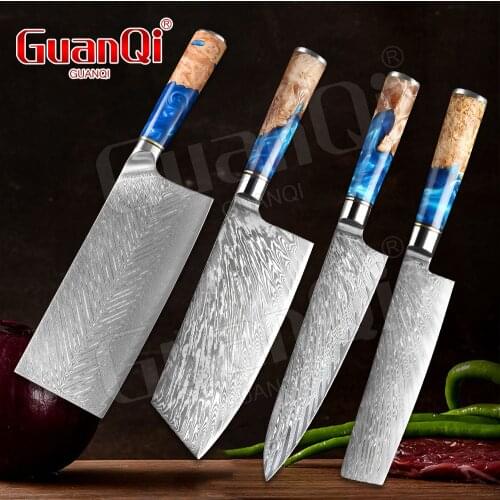 Damascus Steel Chef Knife Professional Kitchen Knife Laser Damascus Pattern Cleaver Chopping Slicing Utility Knive Cooking Tools