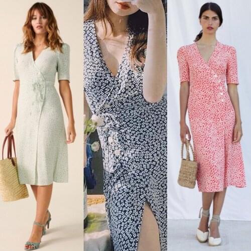 Women Dress Classic Floral Print Midi Dress Girls