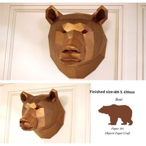 Pre-cut Brown Bear Head Papercraft Bear 3D Paper Model DIY Handmade Paper Sculpture Wall Decoration Crafts for Home Decor
