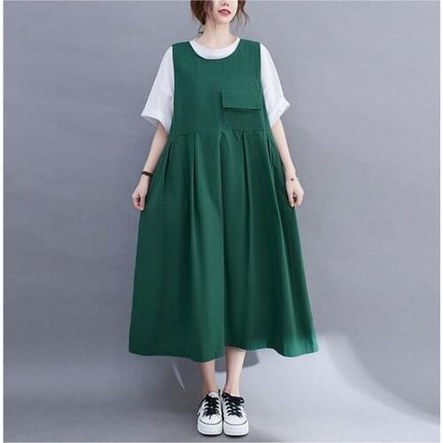 Simple Women Summer Plus Size Clothing Cotton And Linen Fashion Loose Mid-Length Vest Dress Casual Wild Sleeveless Sundress zh1