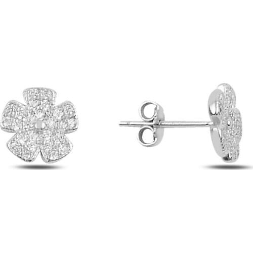 Silverlina Silver Zircon Stone Flower Earrings