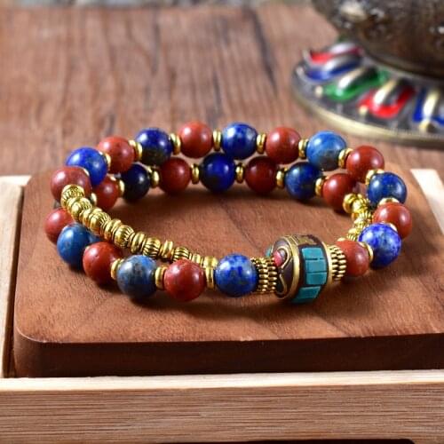 Tibetan 27 Beads Wrist Mala Wrap Bracelet Yoga Meditation Prayer Bracelet for Women Men Natural Stone with Nepalese Bead Jewelry