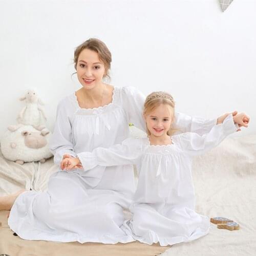 Girl Long Sleeve Square Collar Woven 100% Cotton Nightdress Parent-Child Outfit Mother And Daughter Loose Princess Nightgown