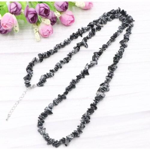 Trendy Vintage Long Beaded Necklace Natural Stone Snowflake Obsidian Strand Chain Necklaces for Women Jewelry Accessories B210