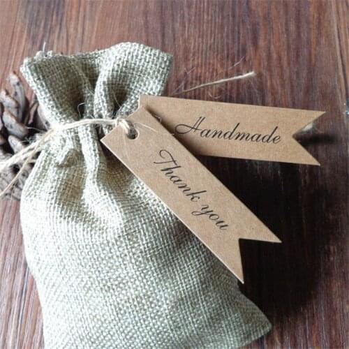 WhatIlife 50Pcs Thank You Handmade Letter Kraft Paper Tags For Wedding Birthday Party Gift Garment Decorative Retro Label Cards