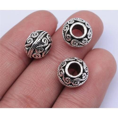 WYSIWYG 5pcs 12x9mm Antique Silver Color Big Hole Spacer Beads For Jewelry Making DIY Jewelry Findings